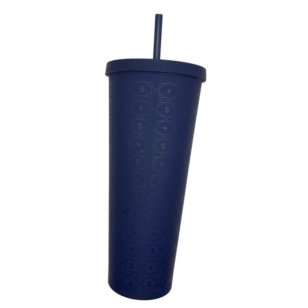 Starbucks Navy Blue Matte Geometric Star Logo 24oz Venti Cold Cup Tumbler Straw